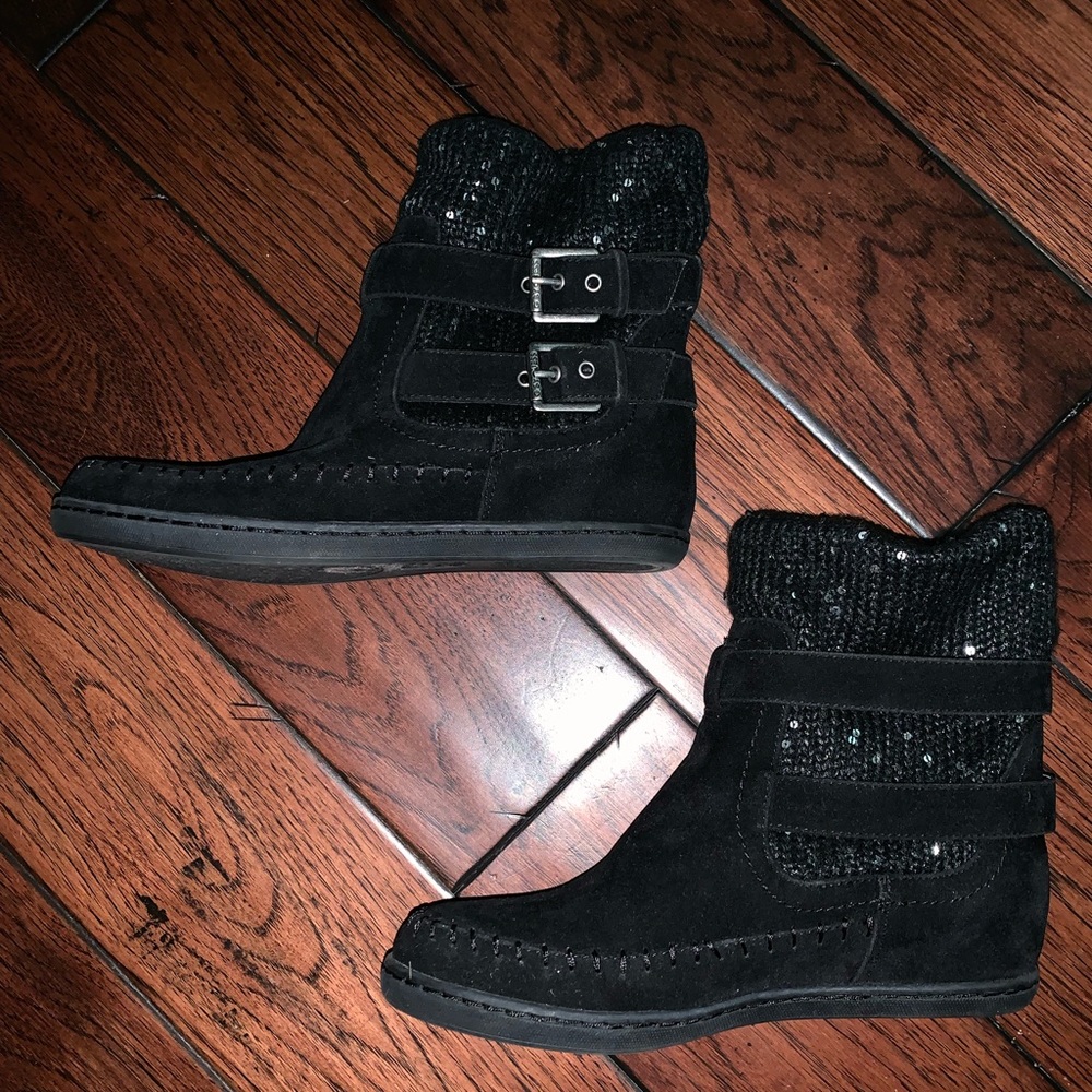Guess Black Sparkle Boots with Buckles 7.5 NWOB - Picture 3 of 7